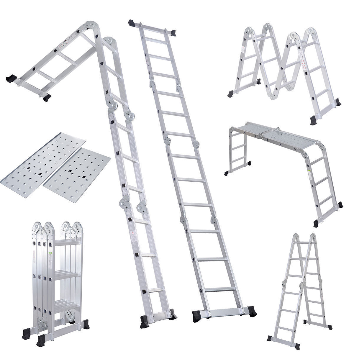 15.5 Ft Multi Purpose Aluminum Folding Step Platform Scaffold Ladder