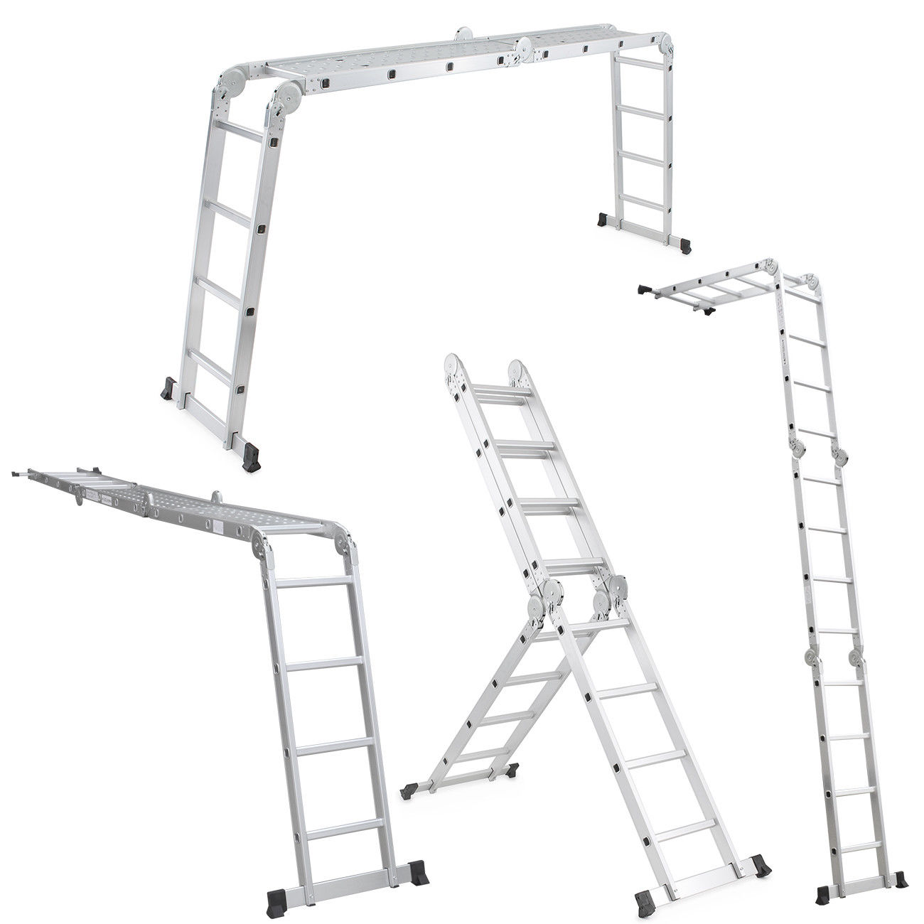 15.5 Ft Multi Purpose Aluminum Folding Step Platform Scaffold Ladder - Image 2